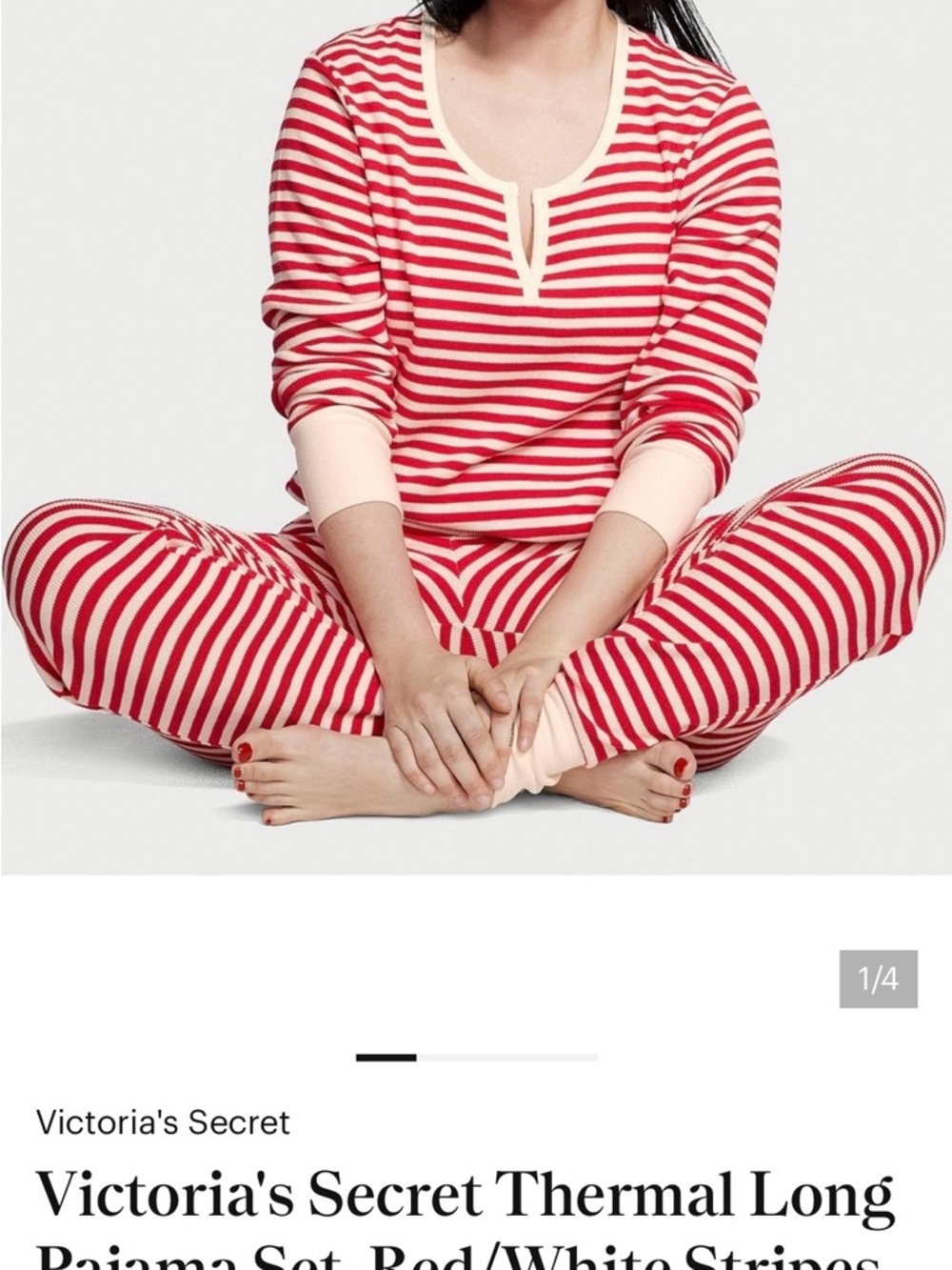Victoria's Secret Red & Cream Striped Thermal Pajama Set